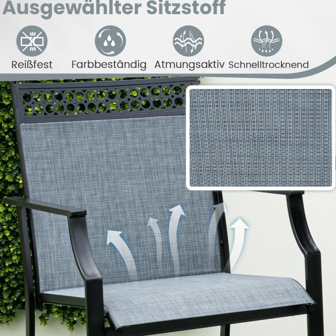 2er Set Gartenstühle mit Schnell Trocknendem Stoff Hohe Terrassenstühle Balkonstühle