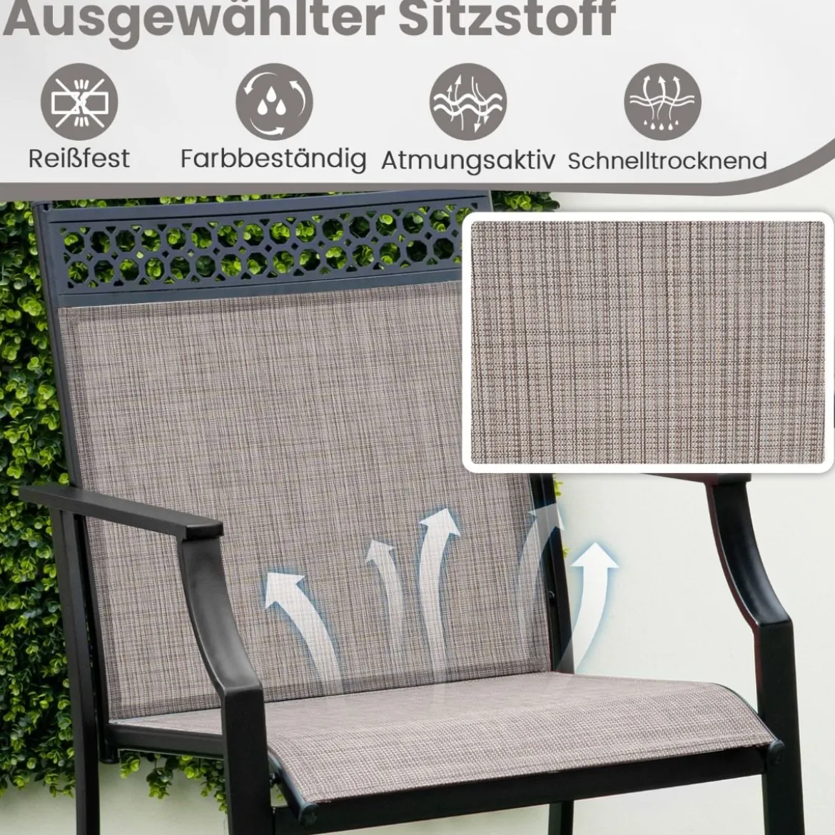 2er Set Gartenstühle mit Schnell Trocknendem Stoff Hohe Terrassenstühle Balkonstühle