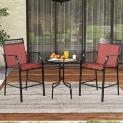 2er Set Gartenstühle mit Schnell Trocknendem Stoff Hohe Terrassenstühle Balkonstühle