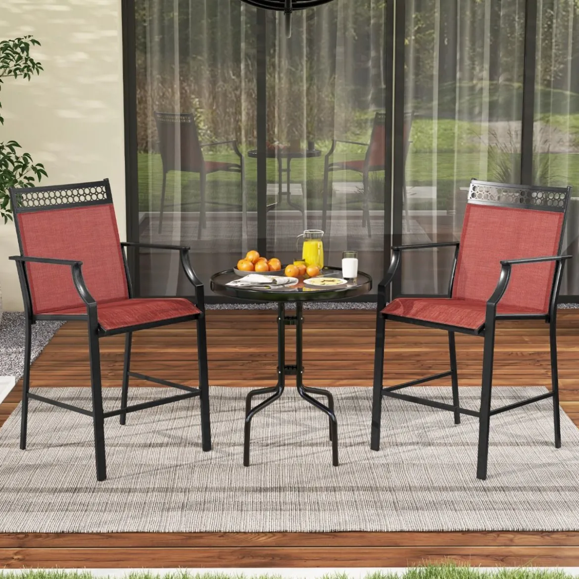 2er Set Gartenstühle mit Schnell Trocknendem Stoff Hohe Terrassenstühle Balkonstühle