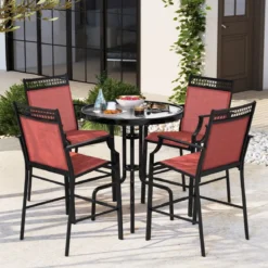 2er Set Gartenstühle mit Schnell Trocknendem Stoff Hohe Terrassenstühle Balkonstühle