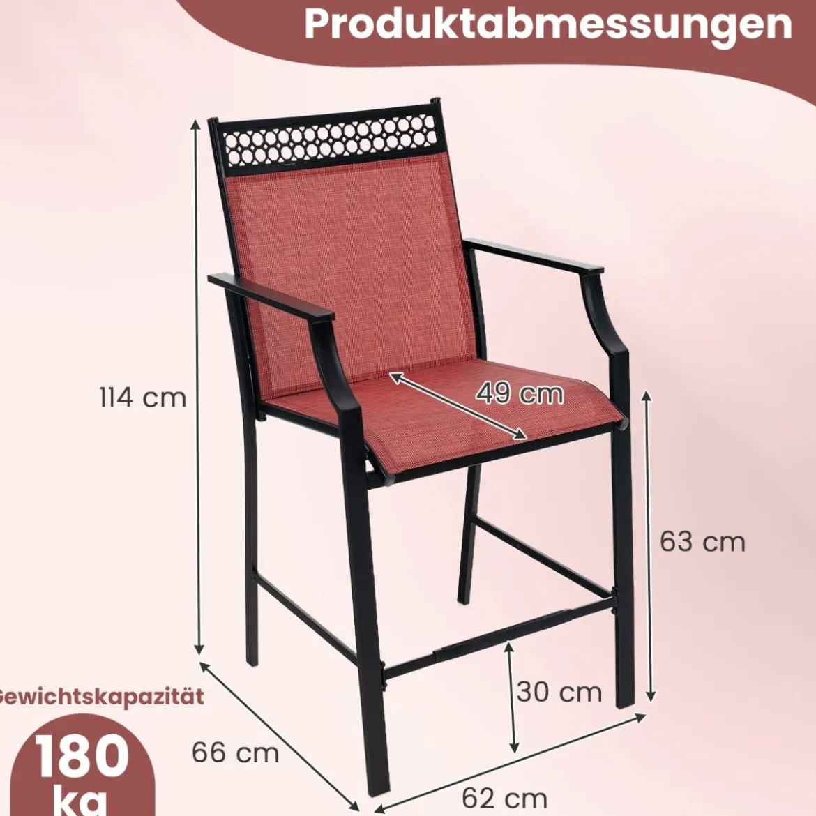 2er Set Gartenstühle mit Schnell Trocknendem Stoff Hohe Terrassenstühle Balkonstühle
