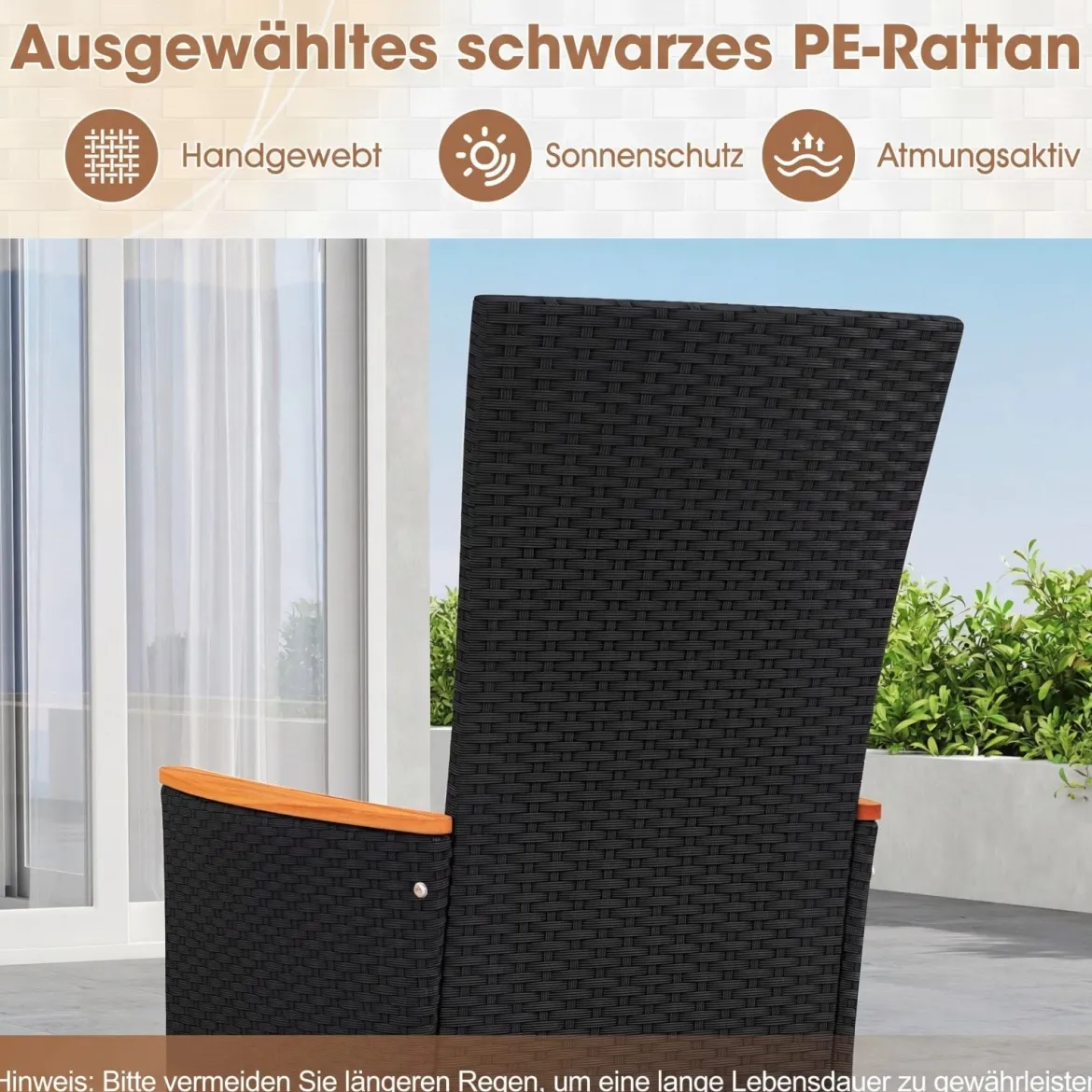 4er Set Gartenstühle mit Sitzkissen & Hochlehner Rattan Gartensessel bis 180 kg Belastbar Beige