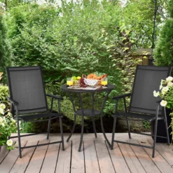 2er Set Gartenstühle mit Wetterfestem Stoff Hochlehner Klappstühle Balkonstühle Schwarz