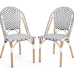 2er Set Gartenstühle Rattan Terrassenstühle ohne Armlehnen Balkonstühle 56,5 x 41 x 88,5 cm