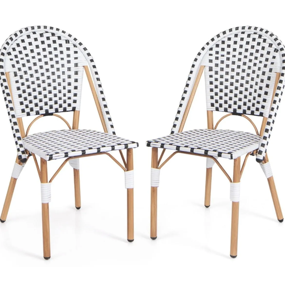 2er Set Gartenstühle Rattan Terrassenstühle ohne Armlehnen Balkonstühle 56,5 x 41 x 88,5 cm