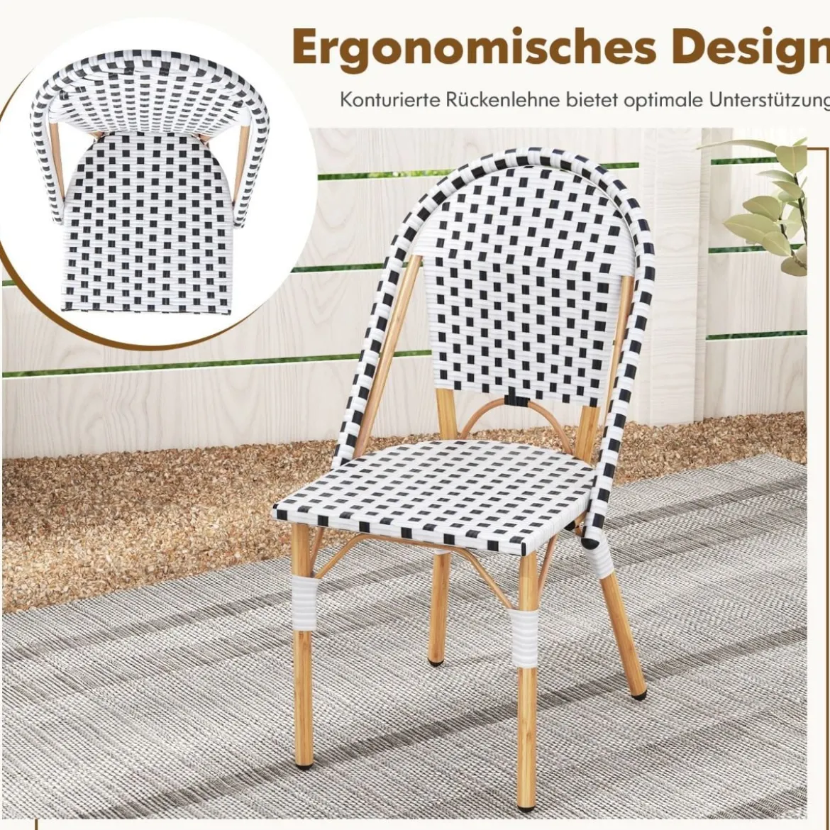 2er Set Gartenstühle Rattan Terrassenstühle ohne Armlehnen Balkonstühle 56,5 x 41 x 88,5 cm