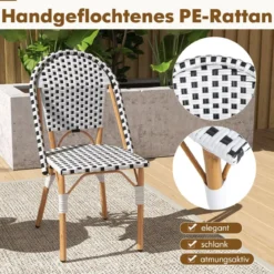 2er Set Gartenstühle Rattan Terrassenstühle ohne Armlehnen Balkonstühle 56,5 x 41 x 88,5 cm