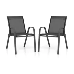 2er Set Gartenstühle stapelbar Stapelstühle aus Textilene und Metallgestell 56 x 70 x 84 cm Braun/Schwarz/Grau/Blau