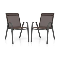 2er Set Gartenstühle stapelbar Stapelstühle aus Textilene und Metallgestell 56 x 70 x 84 cm Braun/Schwarz/Grau/Blau