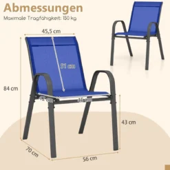 2er Set Gartenstühle stapelbar Stapelstühle aus Textilene und Metallgestell 56 x 70 x 84 cm Braun/Schwarz/Grau/Blau
