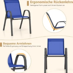 2er Set Gartenstühle stapelbar Stapelstühle aus Textilene und Metallgestell 56 x 70 x 84 cm Braun/Schwarz/Grau/Blau