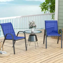 2er Set Gartenstühle stapelbar Stapelstühle aus Textilene und Metallgestell 56 x 70 x 84 cm Braun/Schwarz/Grau/Blau