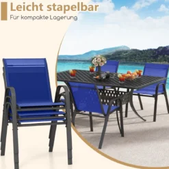 2er Set Gartenstühle stapelbar Stapelstühle aus Textilene und Metallgestell 56 x 70 x 84 cm Braun/Schwarz/Grau/Blau