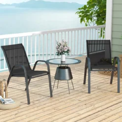 2er Set Gartenstühle stapelbar Stapelstühle aus Textilene und Metallgestell 56 x 70 x 84 cm Braun/Schwarz/Grau/Blau