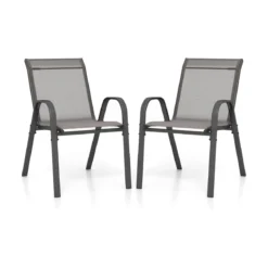 2er Set Gartenstühle stapelbar Stapelstühle aus Textilene und Metallgestell 56 x 70 x 84 cm Braun/Schwarz/Grau/Blau
