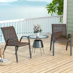 2er Set Gartenstühle stapelbar Stapelstühle aus Textilene und Metallgestell 56 x 70 x 84 cm Braun/Schwarz/Grau/Blau