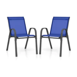 2er Set Gartenstühle stapelbar Stapelstühle aus Textilene und Metallgestell 56 x 70 x 84 cm Braun/Schwarz/Grau/Blau