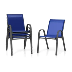 4er Set Gartenstühle stapelbar Stapelstühle aus Textilene und Metallgestell 56 x 70 x 84 cm Braun/Blau/Grau/Schwarz