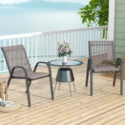 4er Set Gartenstühle stapelbar Stapelstühle aus Textilene und Metallgestell 56 x 70 x 84 cm Braun/Blau/Grau/Schwarz