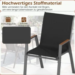 6er Set Gartenstühle Stapelstuhl Hochlehner aus Atmungsaktivem Teslin-Gewebe mit Holz Schwarz