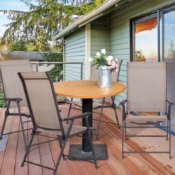 2er Set Gartenstuhl Klappstuhl aus Textilene Terrassenstuhl Hochlehner klappbarer Campingstuhl braun