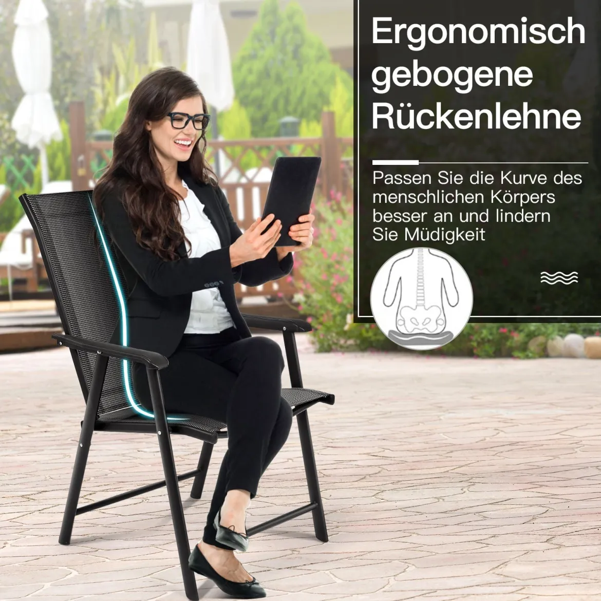 2er Set Gartenstuhl Klappstuhl Terrassenstuhl für Campingausflüge Campingstuhl klappbar Grau