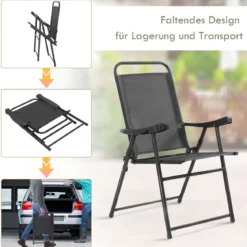 4er Set Gartenstuhl Klappstuhl aus Textilene Terrassenstuhl Hochlehner klappbarer Campingstuhl dunkelgrau