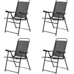 4er Set Gartenstuhl Klappstuhl aus Textilene Terrassenstuhl Hochlehner klappbarer Campingstuhl dunkelgrau