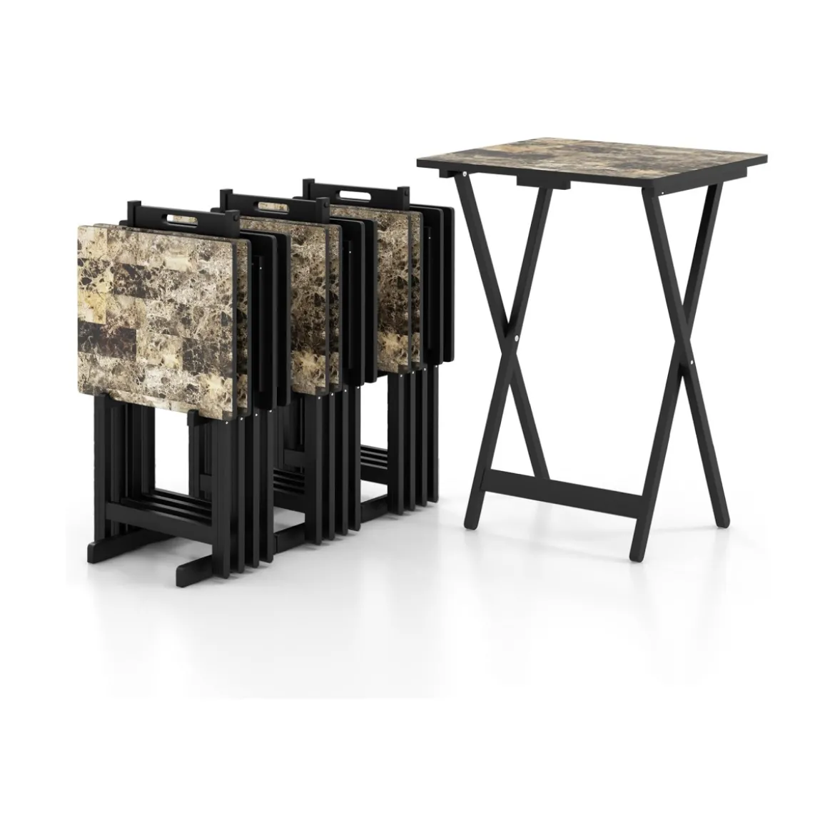 4er Set Gartentisch klappbar wetterfester Bistrotisch Outdoor aus Holz 48 x 40 x 67 cm Schwarz