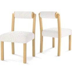 2er Set Gepolsterte Esszimmerstühle aus Holz mit Kunst Sherpa Bezug & Zylindrischer Rückenlehne