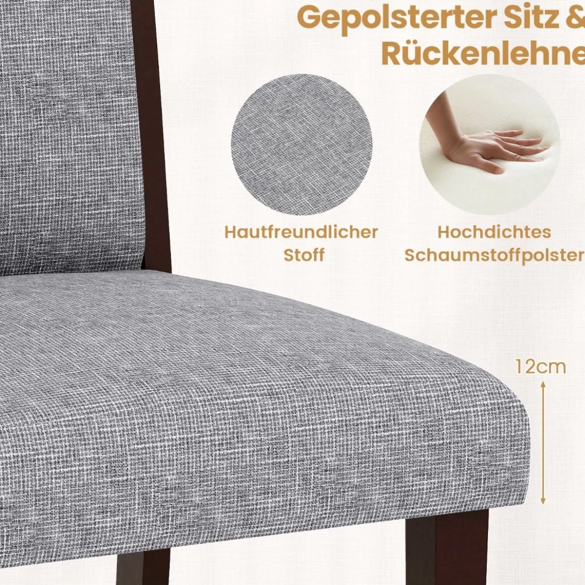 2er-Set gepolstertes Esszimmerstühle Küchenstuhl mit gepolstertem Sitz & neigbarer Rückenlehne Grau