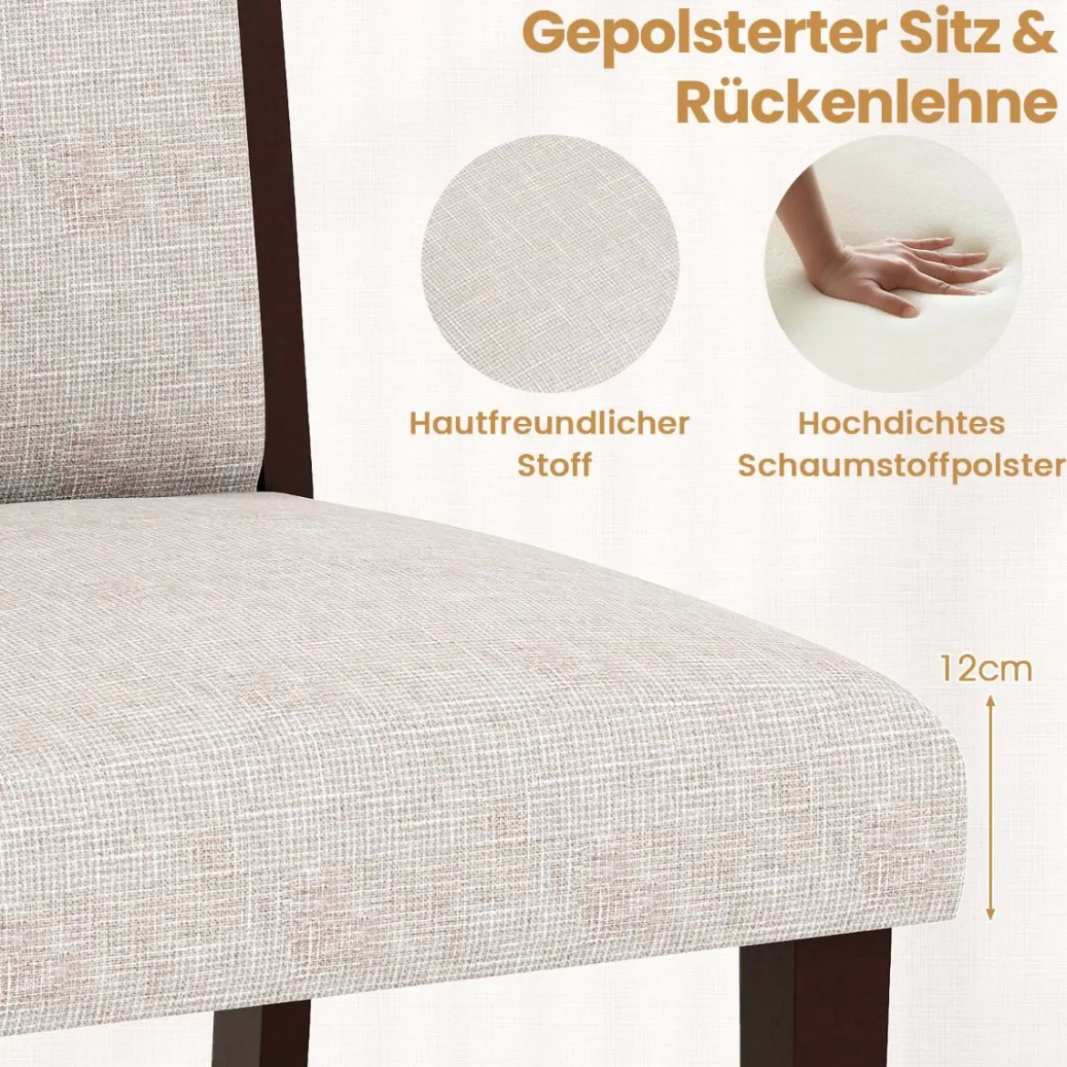 2er-Set gepolstertes Esszimmerstühle Küchenstuhl mit gepolstertem Sitz & neigbarer Rückenlehne Beige
