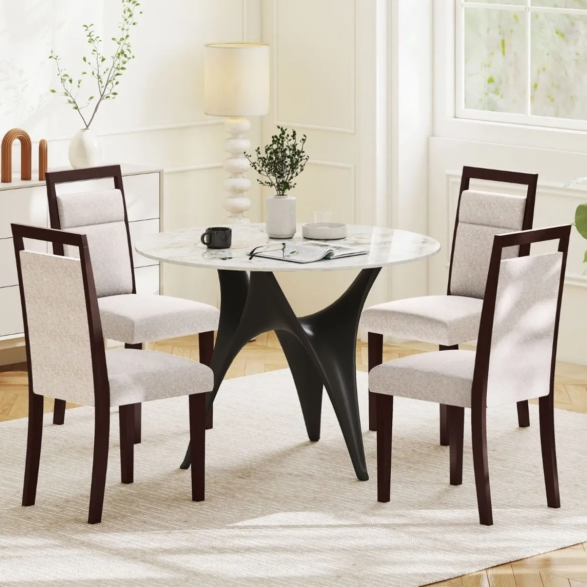 2er-Set gepolstertes Esszimmerstühle Küchenstuhl mit gepolstertem Sitz & neigbarer Rückenlehne Beige