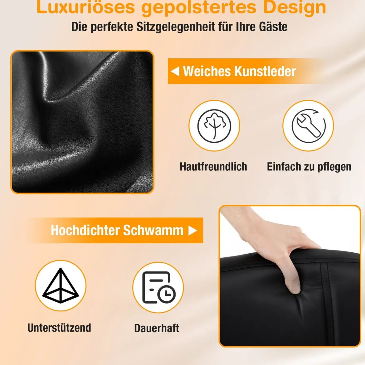 2er Set Gästestühle Ergonomischer Empfangsstuhl mit Metallrahmen & Gepolsterten Armlehnen Schwarz