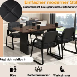 2er Set Gästestühle Ergonomischer Empfangsstuhl mit Metallrahmen & Gepolsterten Armlehnen Schwarz