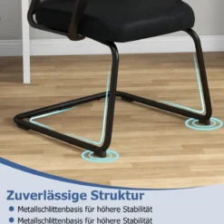 2er Set Gästestuhl mit Lendenwirbelstütze & Kufengestell & Gepolstertem Sitz Konferenzstuhl