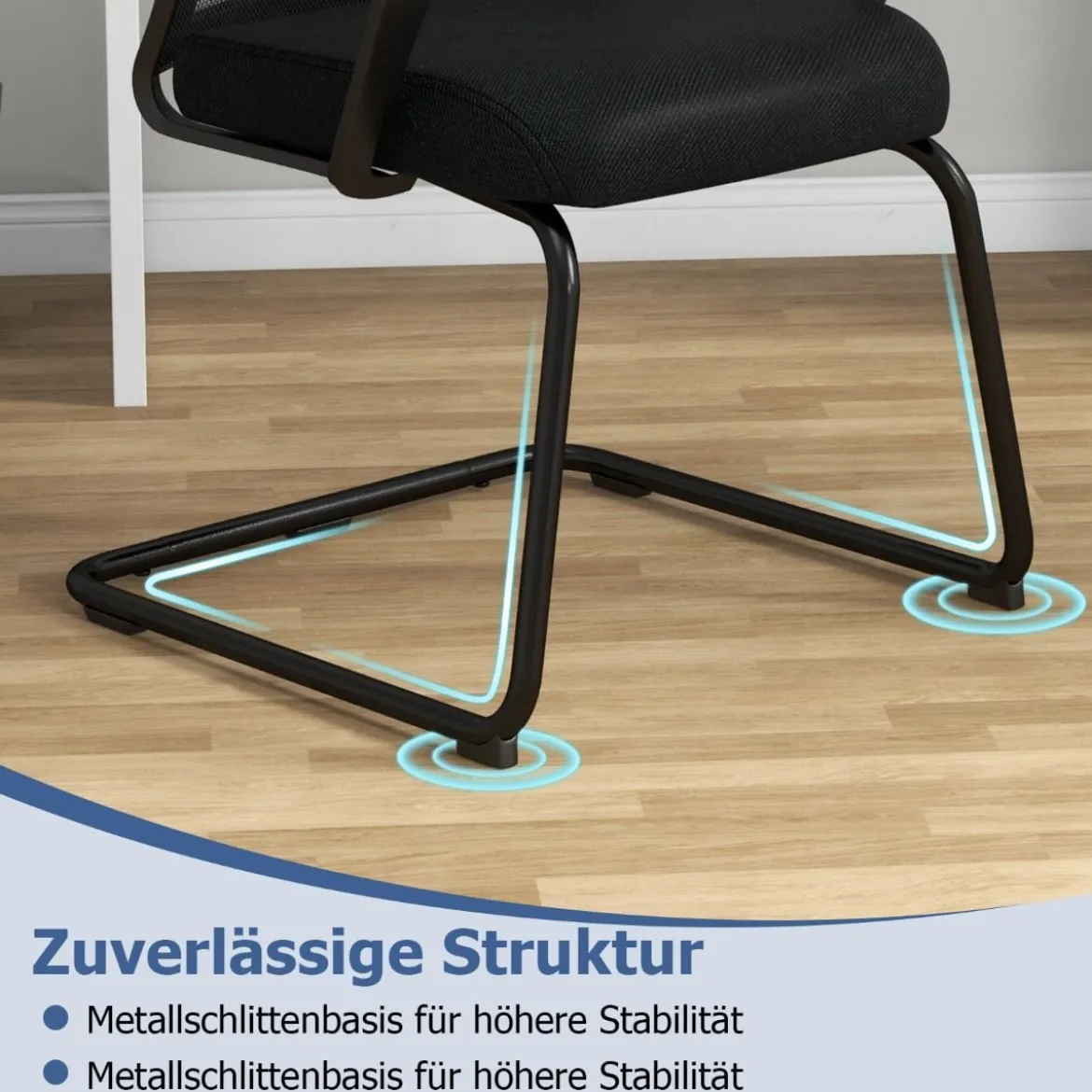 2er Set Gästestuhl mit Lendenwirbelstütze & Kufengestell & Gepolstertem Sitz Konferenzstuhl