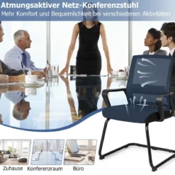 2er Set Gästestuhl mit Lendenwirbelstütze & Kufengestell & Gepolstertem Sitz Konferenzstuhl