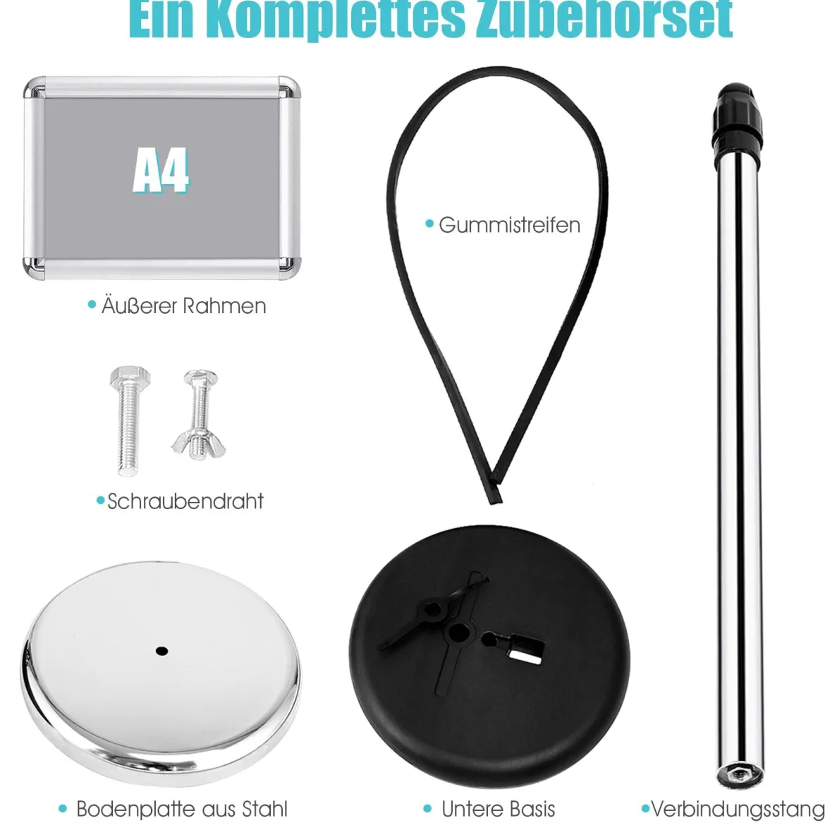 2er Set Höhenverstellbarer A4 Infoständer Drehbarer Plakatständer Kundenstopper Silber