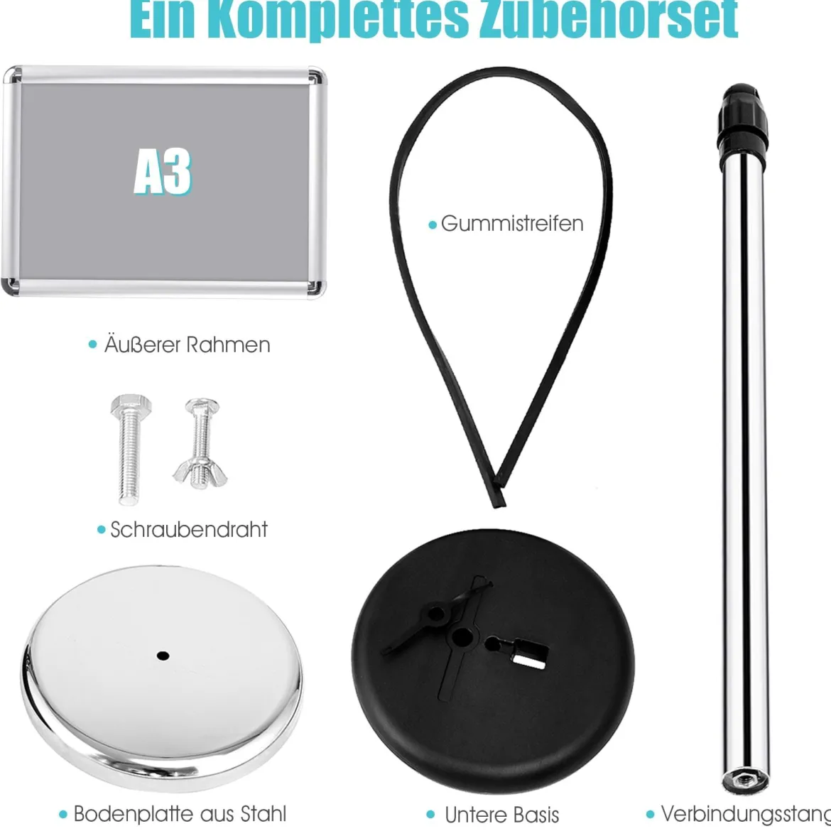 2er Set Höhenverstellbarer A3 Infoständer Drehbarer Plakatständer Kundenstopper Silber
