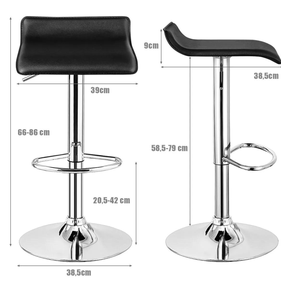 2er Set Höhenverstellbarer Barhocker mit Rückenlehne & Fußstütze 360° Drehstuhl