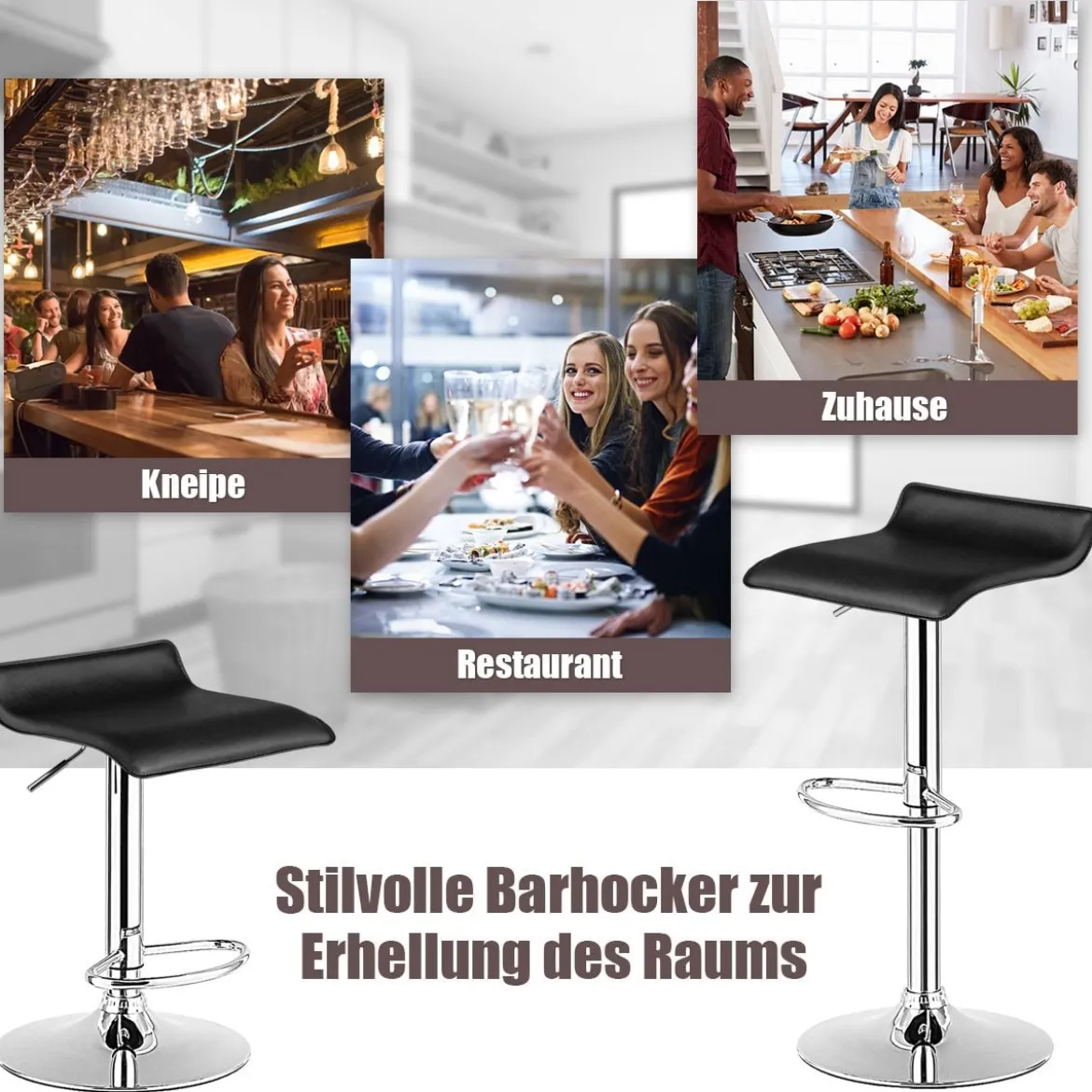 2er Set Höhenverstellbarer Barhocker mit Rückenlehne & Fußstütze 360° Drehstuhl