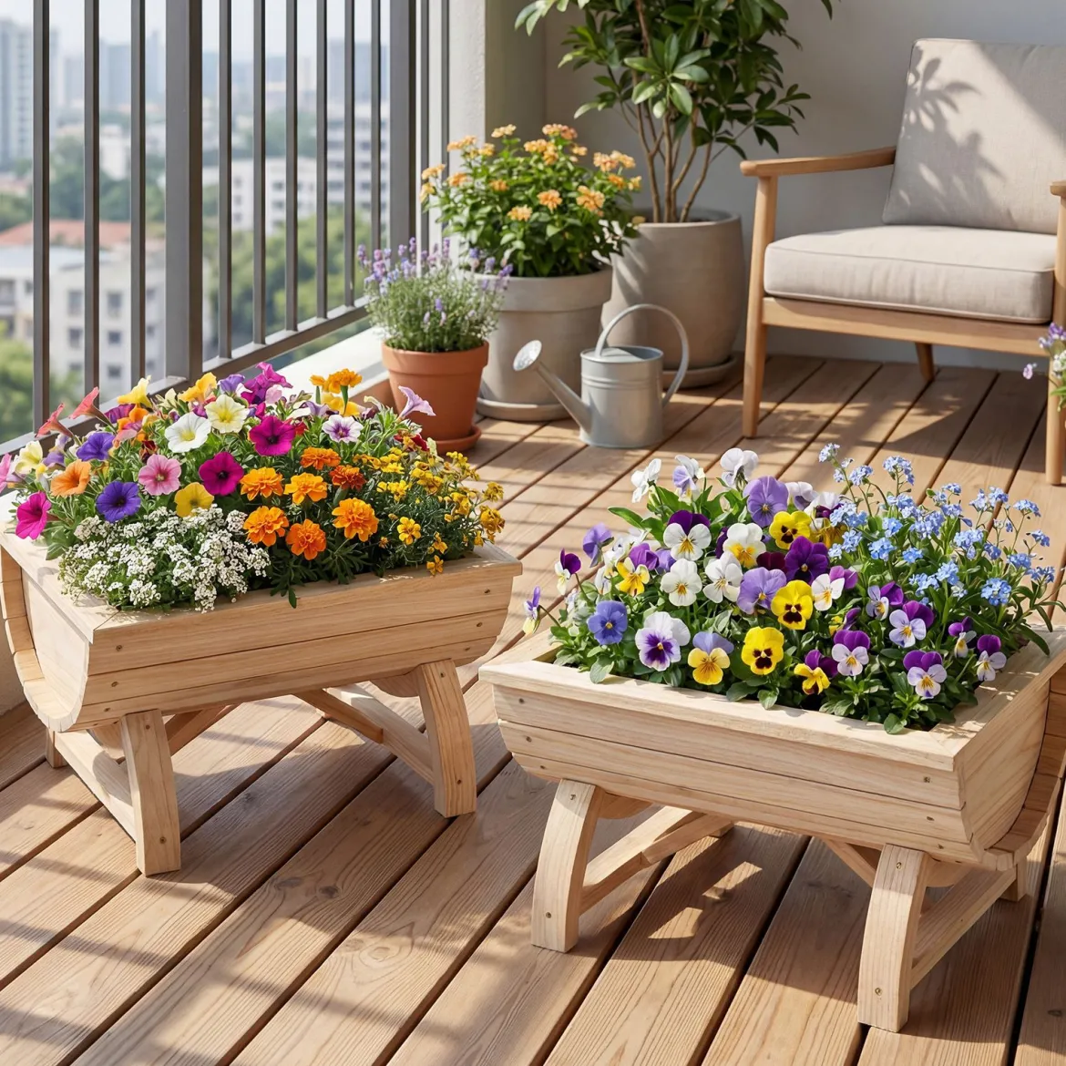 2er Set Hochbeet aus Tannenholz mit Entwässerungsloch Halbfass Blumenkasten