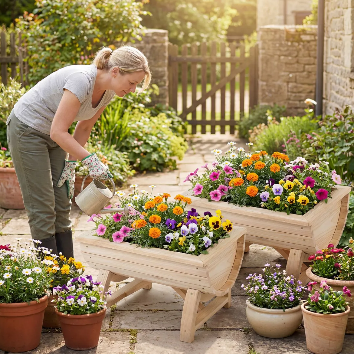 2er Set Hochbeet aus Tannenholz mit Entwässerungsloch Halbfass Blumenkasten