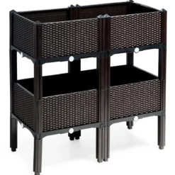 4er Set Hochbeet Blumenbeet Pflanzenbeet Blumenkasten für den Garten Pflanzkasten Frühbeet Blumentrog Pflanzhaus Braun