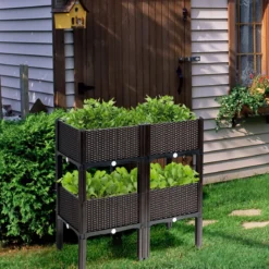 4er Set Hochbeet Blumenbeet Pflanzenbeet Blumenkasten für den Garten Pflanzkasten Frühbeet Blumentrog Pflanzhaus Braun
