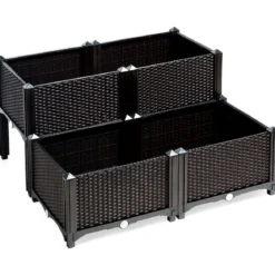 4er Set Hochbeet Blumenbeet Pflanzenbeet Blumenkasten für den Garten Pflanzkasten Frühbeet Blumentrog Pflanzhaus Braun