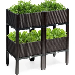 4er Set Hochbeet Blumenbeet Pflanzenbeet Blumenkasten für den Garten Pflanzkasten Frühbeet Blumentrog Pflanzhaus Braun