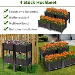 4er Set Hochbeet Blumenbeet Pflanzenbeet Blumenkasten für den Garten Pflanzkasten Frühbeet Blumentrog Pflanzhaus Braun